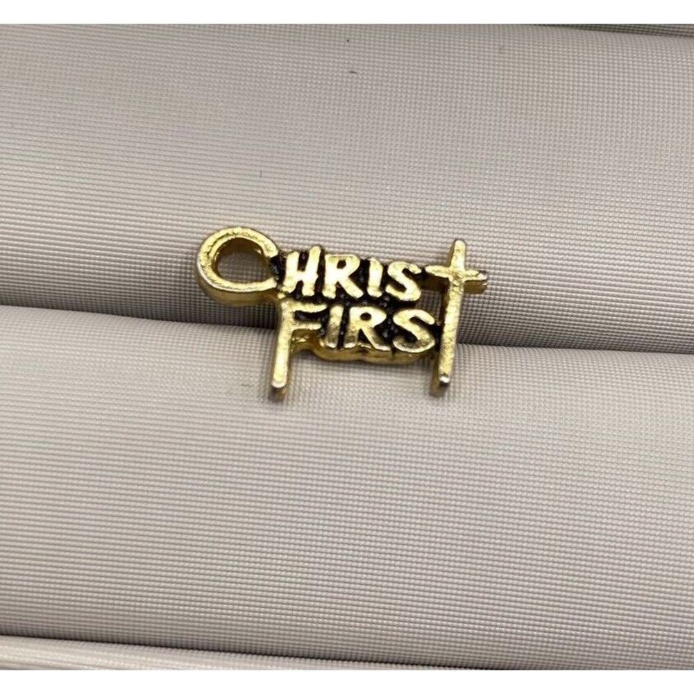 Vintage Ballou Reg'd Christ First Gold Tone Lapel Pin Religious Christian Cross‎